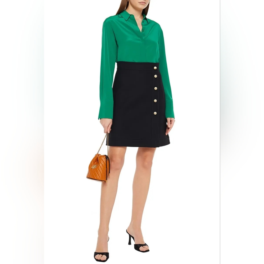 Gucci Black Faux Wrap Skirt Wool Silk Blend 38 XS *Missing Pearl Buttons* - Picture 13 of 15